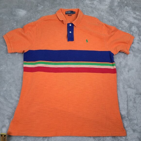 Men's VTG Polo Ralph‎ Lauren Royal Orange Green Multicolor Striped Shirt Sz XL - Picture 1 of 6